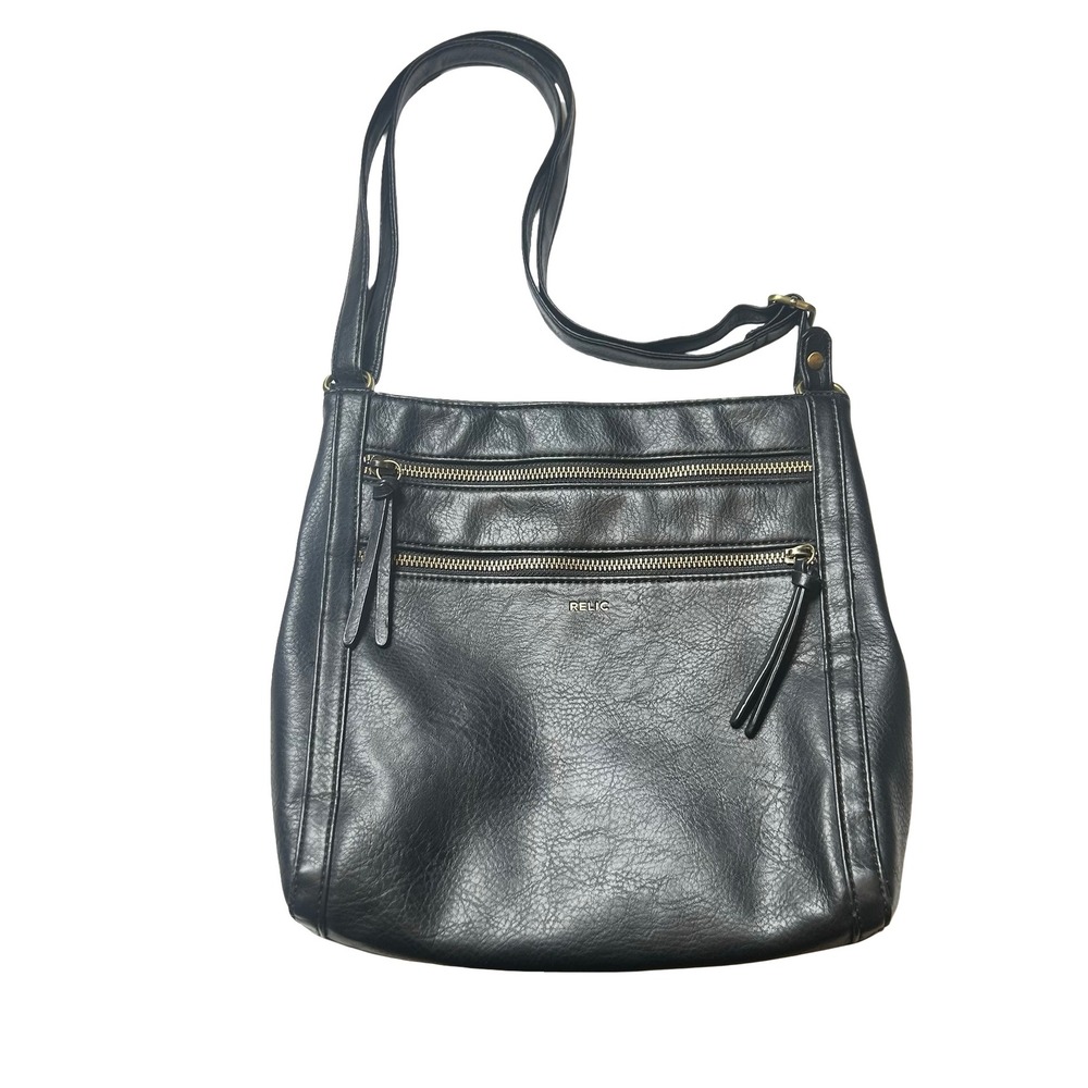 Relic Black Faux Leather Crossbody Purse Shoulder Bag Two Zip Pockets Travel